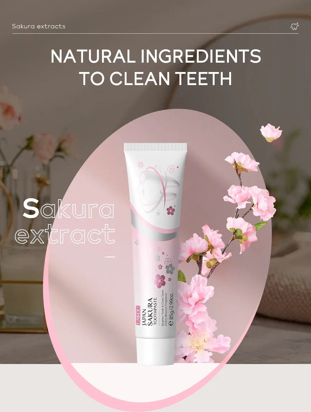 LAIKOU Sakura Whitening Toothpaste – Stain Removal & Fresh Breath