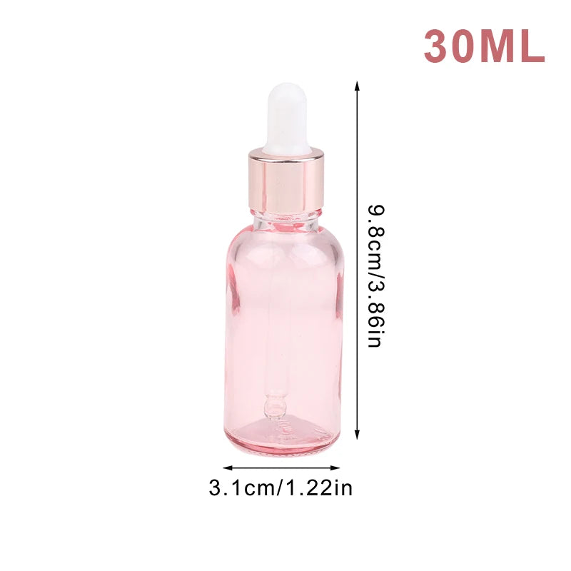 Pink Glass Dropper Bottles 5–100ml | Refillable Rose Lid