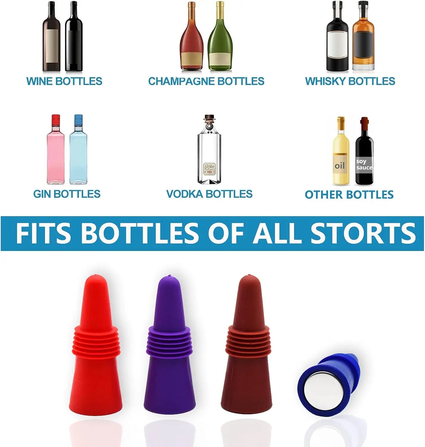 1PC Wine Stoppers Beverage Bottle Sealer Soft Silicone Wine Bottle Stoppers Corks with Grip Top for Keeping Wine Champagne Fresh Peaceful Pleasures Health and Wellness