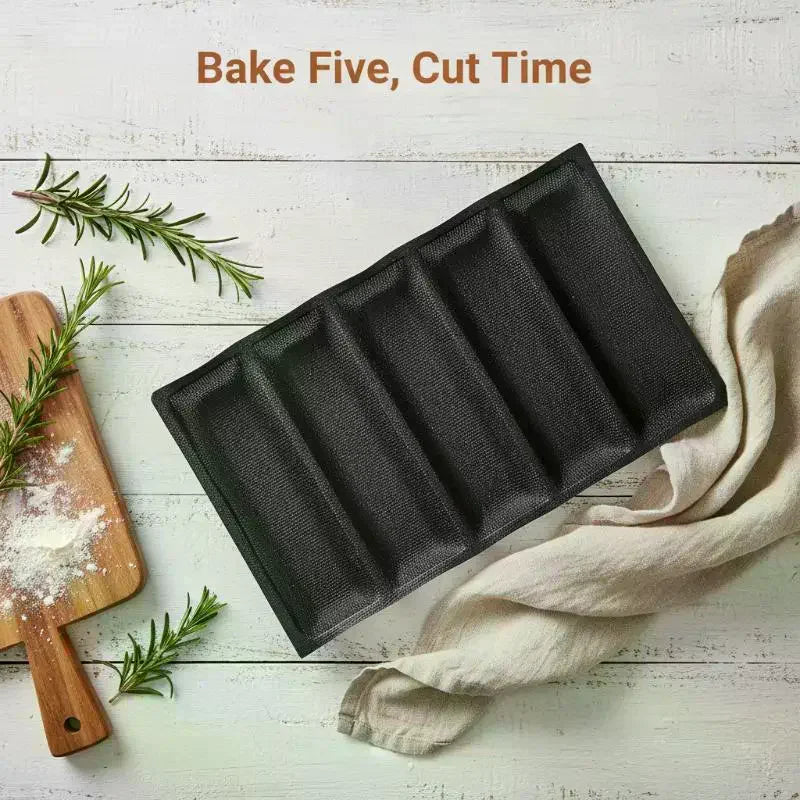 5-Cavity Silicone French Bread Baguette Pan | Nonstick Tray