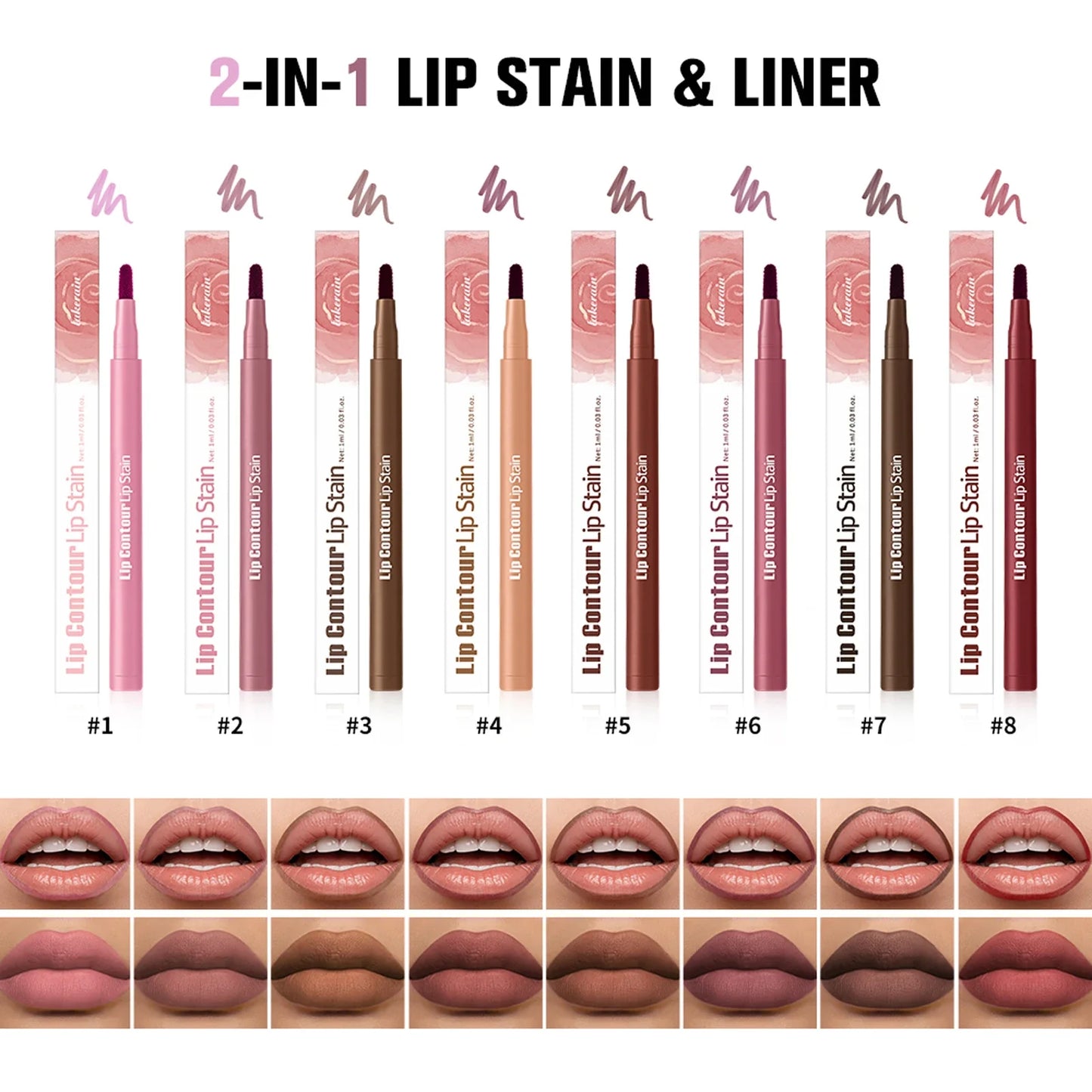 2-Pack Dual-Sided Waterproof Lip Liner & Lip Stain Set