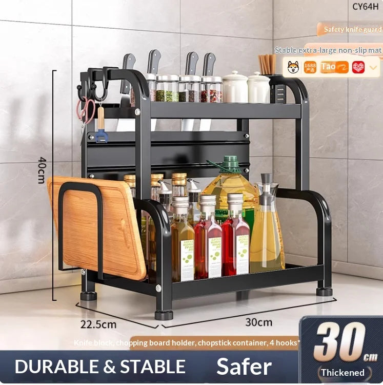 Modern Household Kitchen Spice Rack Countertop Storage Organizer Multifunctional Shelving Unit For Cooking Essentials Peaceful Pleasures Health and Wellness 30cm 2 Layers C