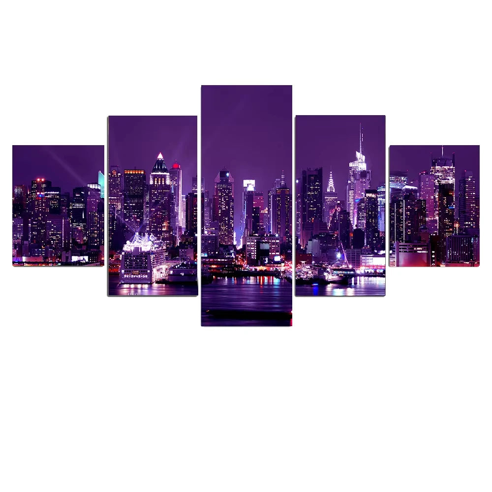 Canvas Painting Wall Art 5 Pieces New York City Construction Scenery Pictures Prints Night View Poster Home Decor Modular Framed Peaceful Pleasures Health and Wellness 5pcs 2 20x35-20x45-20x55cm