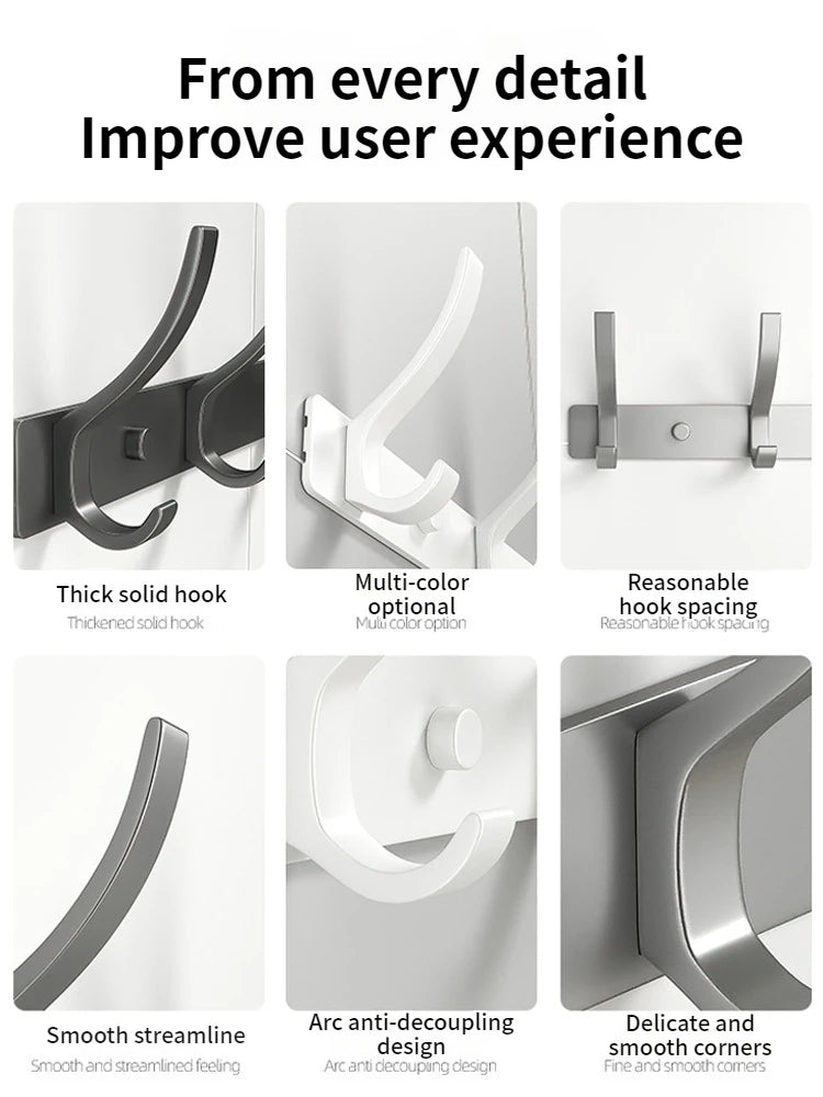 No-Drill Aluminum Wall Hooks – 6-Pack Robe & Clothes Hanger