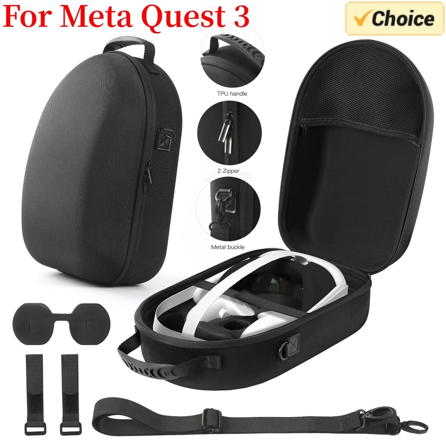 For Meta Quest 3 VR Glasses Storage Bag EVA Hard Shell Travel Carrying Case With Shoulder Strap for Meta Quest 3 VR Accessories Peaceful Pleasures Health and Wellness
