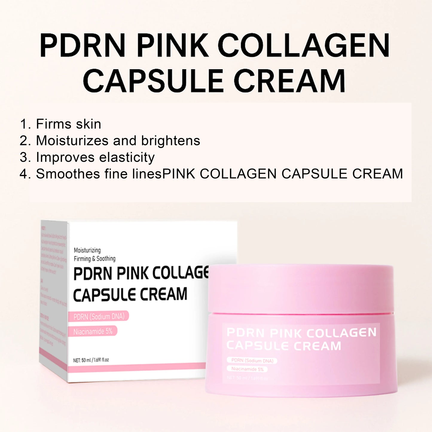 PDRN Pink Collagen Capsule Cream with Salmon, Lightweight Moisturizing Cream, Niacinamide for Uneven Skin Tone, Glow hydration Peaceful Pleasures Health and Wellness
