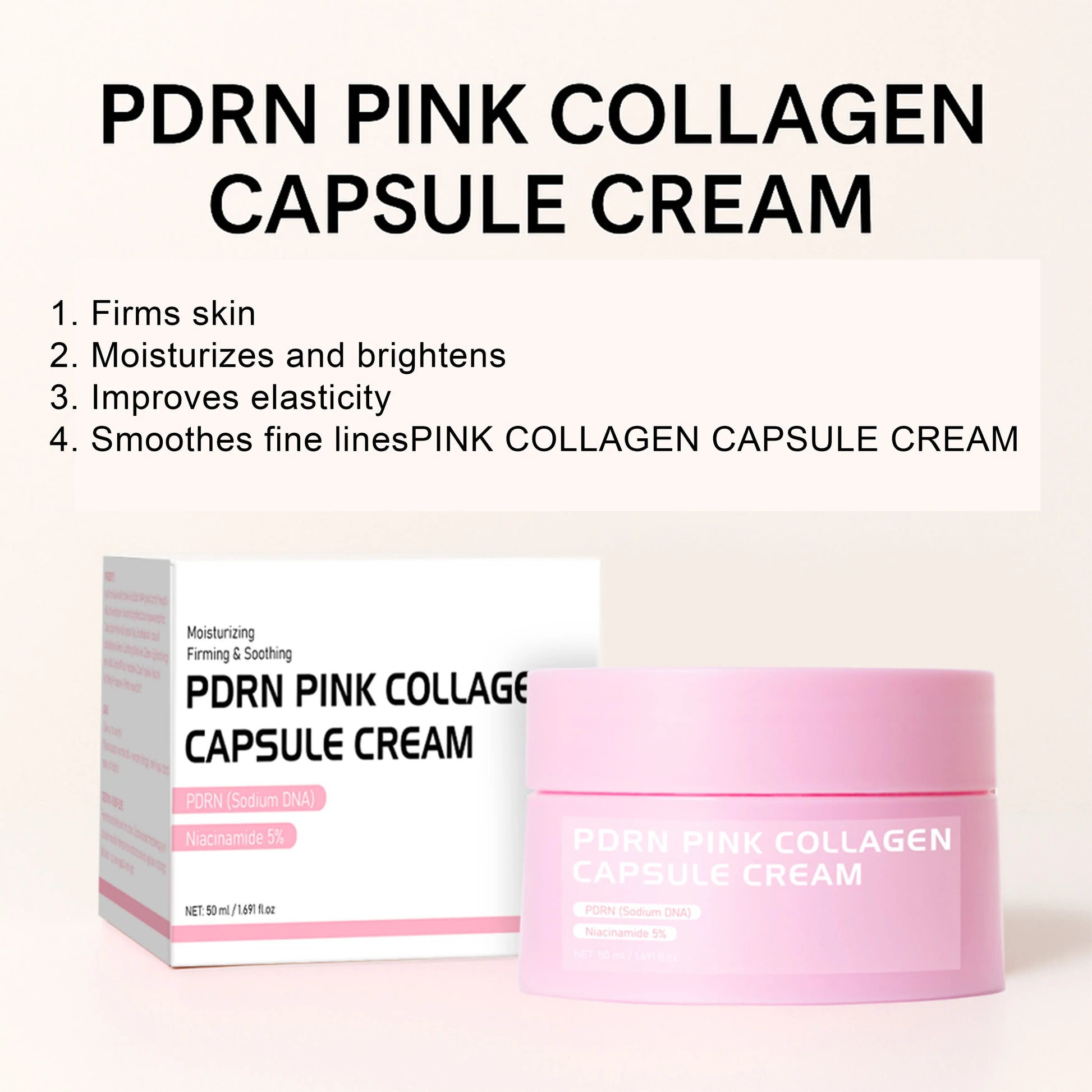 PDRN Pink Collagen Capsule Cream with Salmon, Lightweight Moisturizing Cream, Niacinamide for Uneven Skin Tone, Glow hydration Peaceful Pleasures Health and Wellness