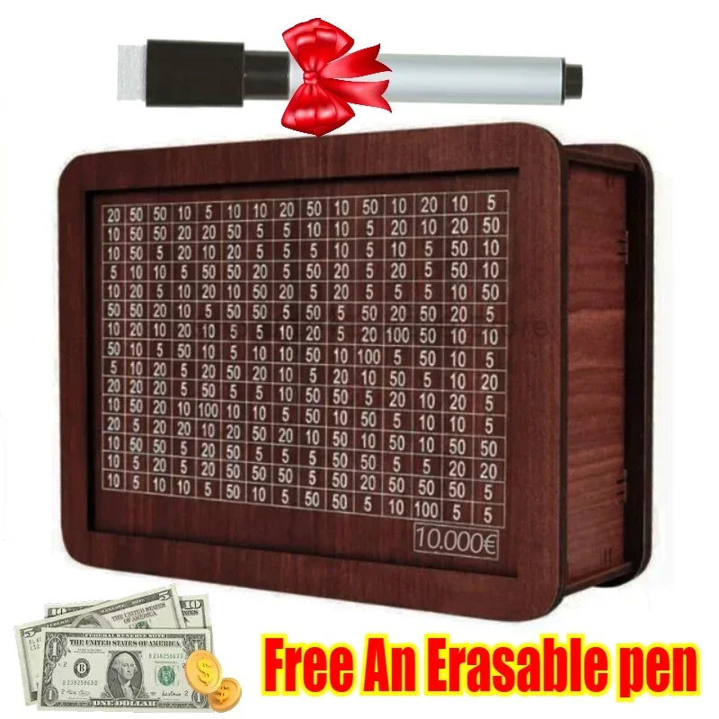 Wooden Piggy Bank – 10,000 Savings Challenge Money Box