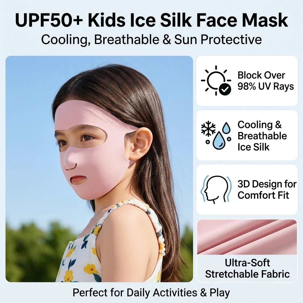 Children Ice Silk Sun-Protection Mask UPF50+ Full Face UV-Protection Breathable Outdoor Mask for Spring Summer Peaceful Pleasures Health and Wellness