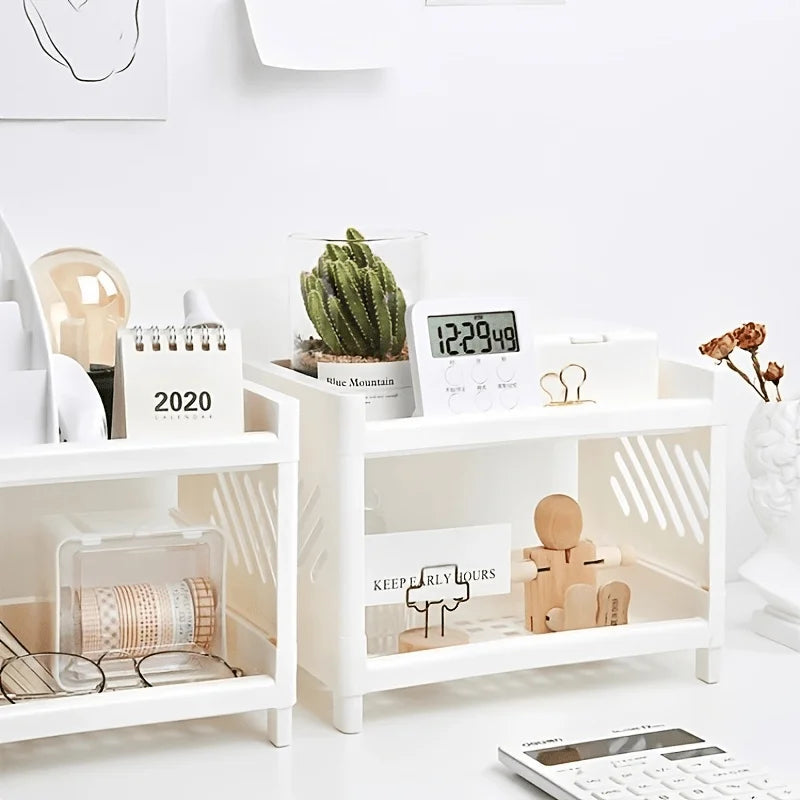 Double Layer Desk Organizer | Space-Saving PP Desktop Storage