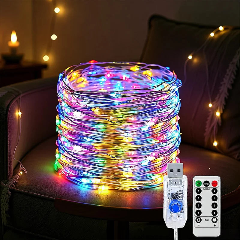 USB Copper Wire LED String Lights | 8 Modes, Remote & Timer