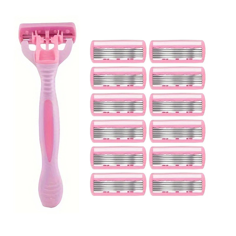 6-Blade Manual Safety Razor | Stainless Steel & Silicone Grip