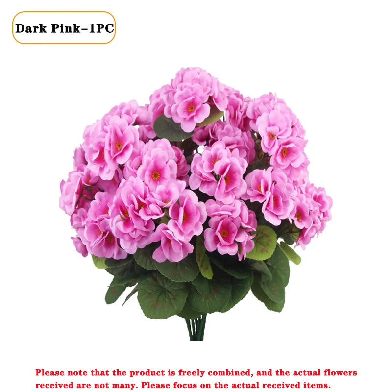 Lifelike Silk Begonia Geranium Artificial Flower Arrangement