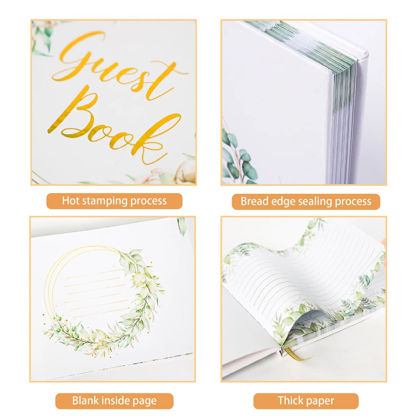 Bview Art Luxury Wedding Guest Book Gold Foil Album Blank Sign-in