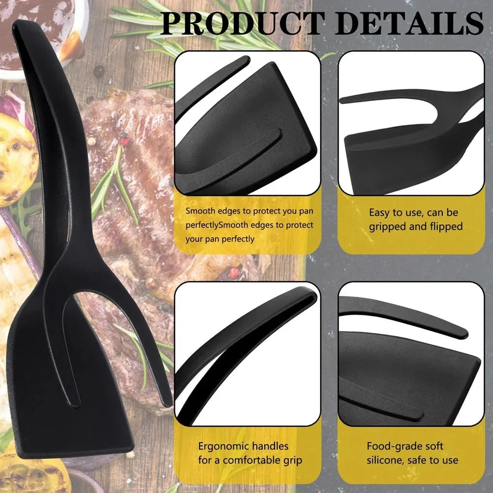 New 2 in 1 Grip Flip Spatula Tongs Egg Flipper Spatula Nylon Non Stick Coating Pancake Fish French Toast Omelet Making Tool Peaceful Pleasures Health and Wellness