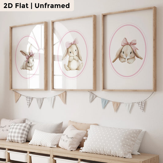 3-Piece Cartoon Pink Rabbit Canvas Wall Art Print | Kids Room Canvas Wall Art Peaceful Pleasures Health and Wellness GP152-3pcs 21x30cm Unframed