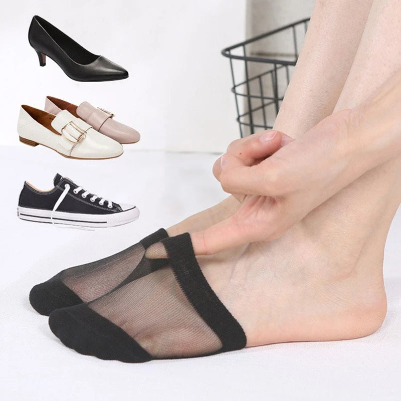 5 Pairs of Summer Women's Ice Silk Boat Socks, Half Foot Socks, Pure Cotton Invisible Breathable Forefoot Socks Peaceful Pleasures Health and Wellness 5 Pairs 1 One Size