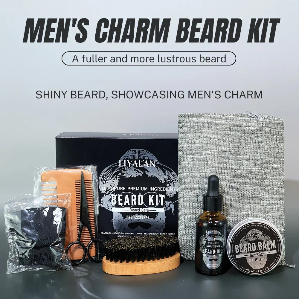 LIYALAN Men's Beard Grooming Kit – 7-Piece Complete Set Peaceful Pleasures Health and Wellness