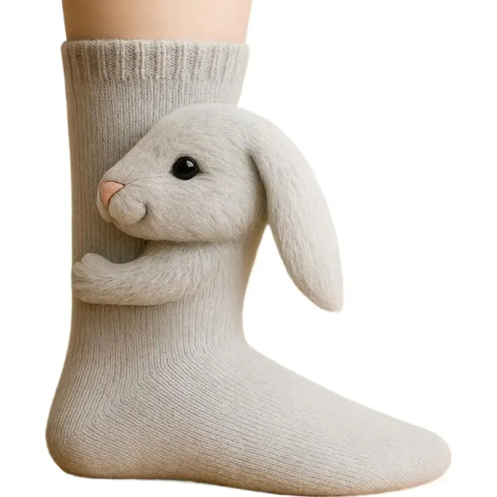 3D Knit Animal Socks Cute Floor Socks Hand Crocheted Double Layer Warm Sock with Cute Rabbit Panda Animals Christmas Gifts Peaceful Pleasures Health and Wellness 01 35-39