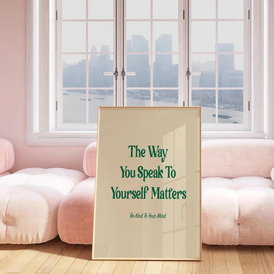 Retro "The Way You Talk To Yourself" Motivational Canvas Art Motivational Canvas Print Peaceful Pleasures Health and Wellness G3906 21x30cm Wood Framed