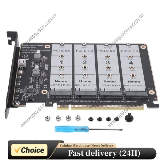 PCIE Express 5.0 Gen5 Gen4 X16 Expansion Card To 4X NVME M.2 NGFF SSD Adapter Card Hard Drive Converter Peaceful Pleasures Health and Wellness