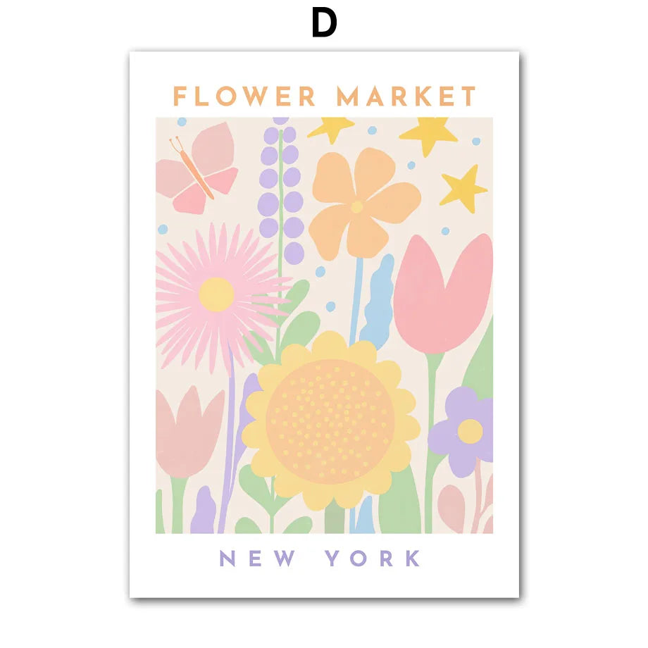 Nordic Floral Market Canvas Wall Art Print | Colorful Poster