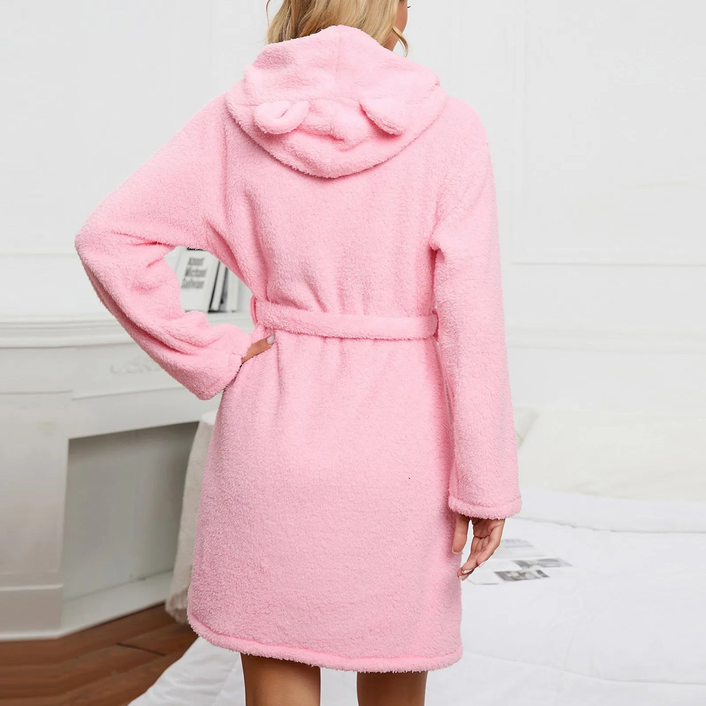 Women's Fluffy Hooded Bathrobe | Plush Winter Dressing Gown