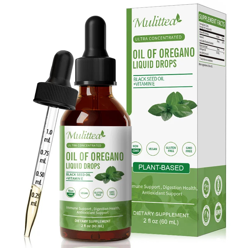 Mulittea Organic Oregano Oil Drops – Immune, Respiratory & Digestive Support Herbal Supplement Peaceful Pleasures Health and Wellness 60ml United States