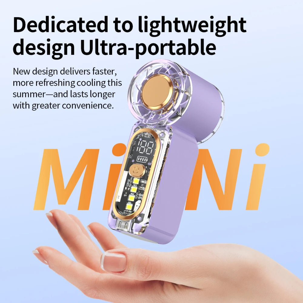 Mini Creative color Handheld Fan High-power Display Screen With Light USB Rechargeable pocket High-speed wind Turbo Fan Peaceful Pleasures Health and Wellness
