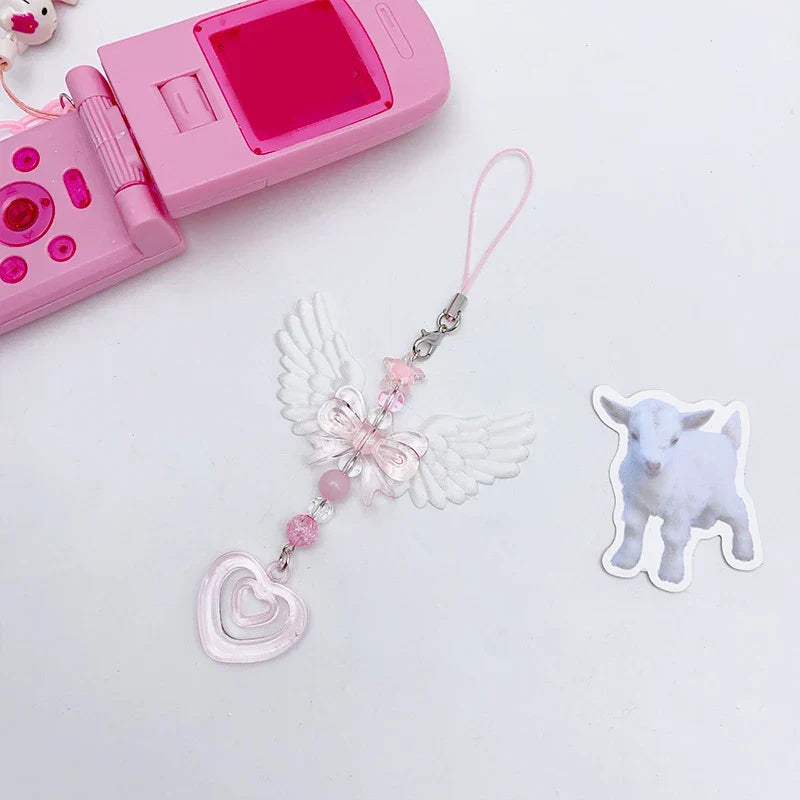 Angel Wing Bowknot Acrylic Phone Chain Keychain & Bag Charm