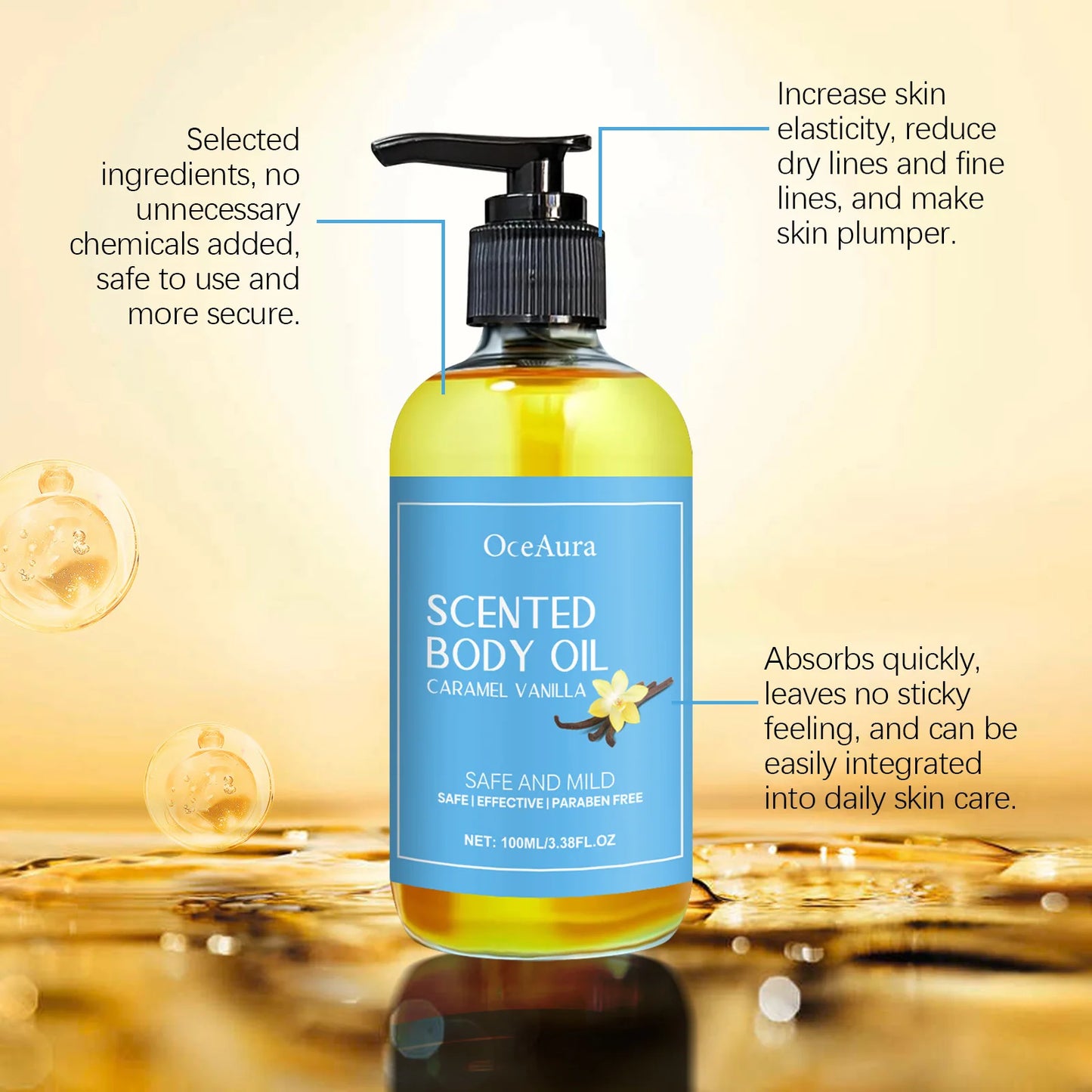 OceAura Vanilla Body Massage Oil – Moisturizing Stress Relief