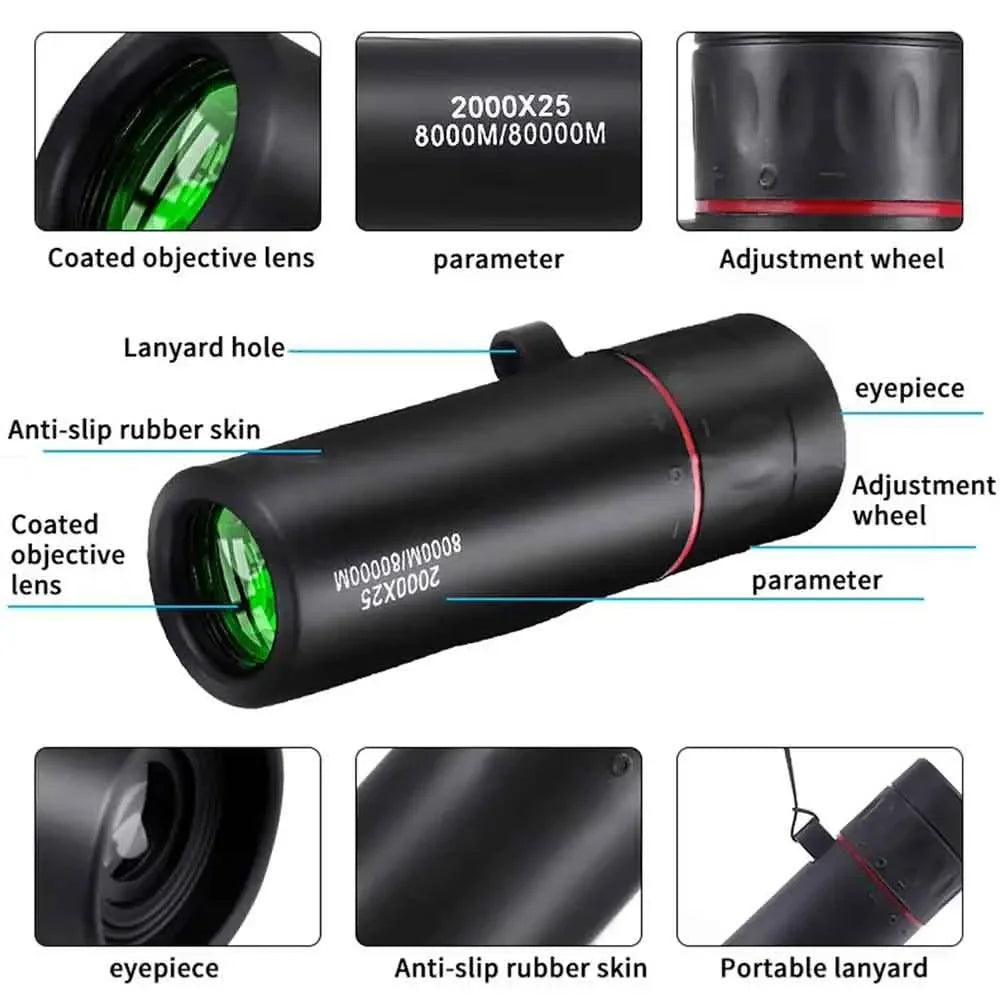 HD 2000x25 Compact Monocular Telescope with Smartphone Adapter