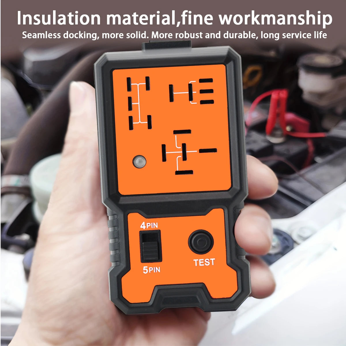 12V Automotive Relay Tester – 4-Pin & 5-Pin with Battery Clamp Peaceful Pleasures Health and Wellness Orange