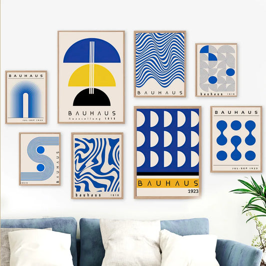 Mid Century Modern Blue Bauhaus Abstract Canvas Wall Art Print Canvas Wall Art Print Peaceful Pleasures Health and Wellness