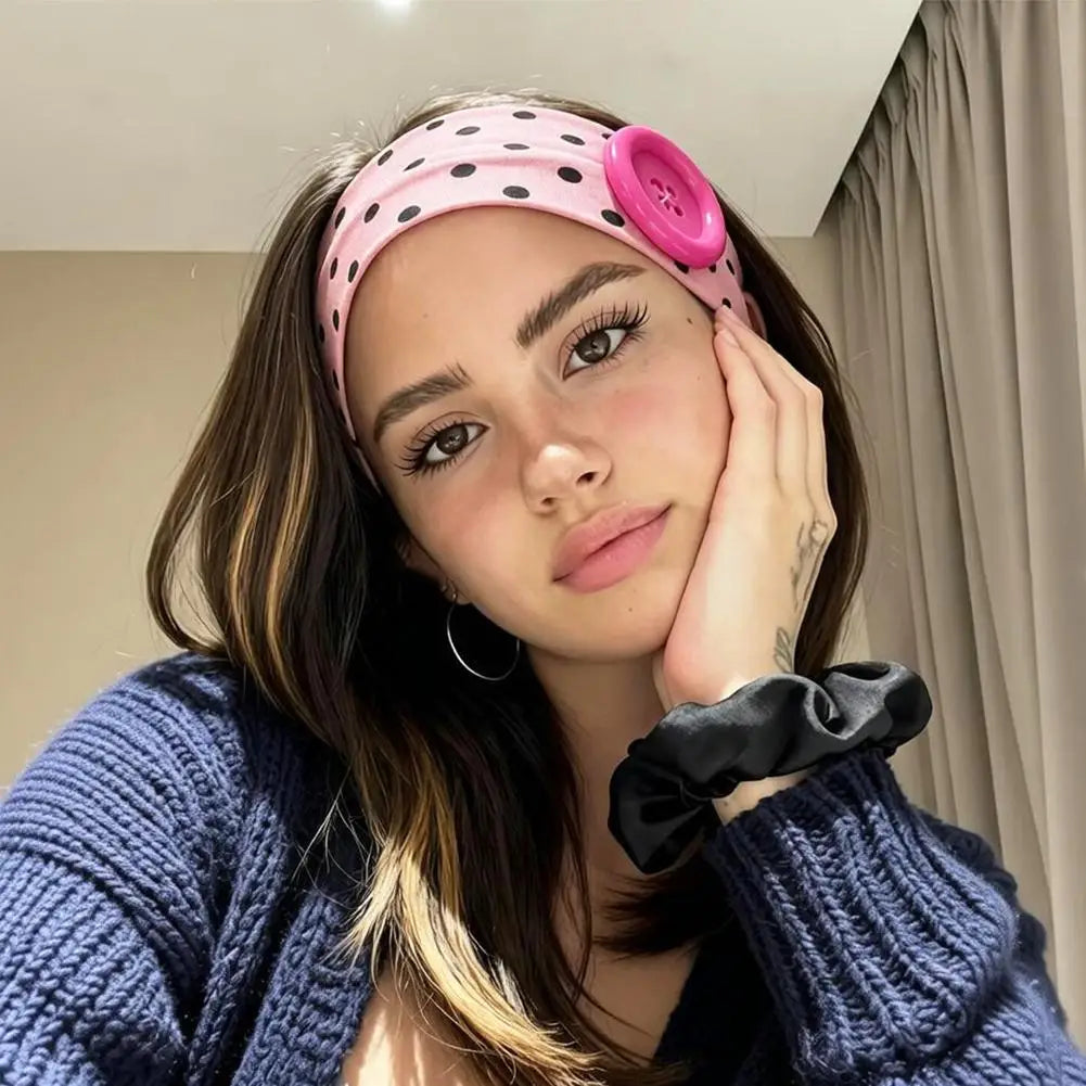 Y2K Polka Dot Button Headband – Retro Dopamine Hair Accessory