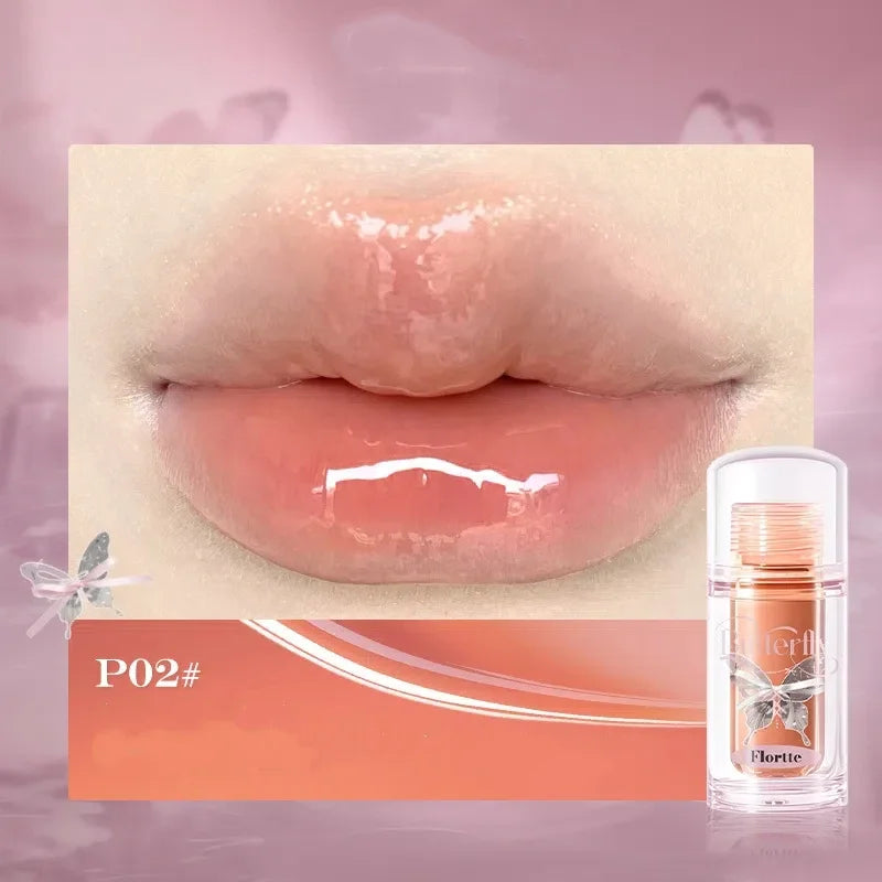 FLORTTE Butterfly Mirror Lip Gloss – Jelly Tint & Plumping Glaze