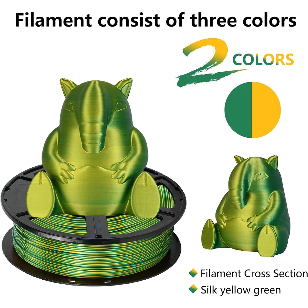 Silk Dual Color PLA Filament 1.75mm Gold Green Bicolor 250g