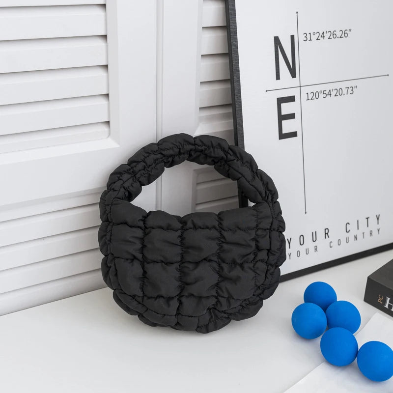 Mini Quilted Puffer Tote Bag | Circle Phone Purse & Key Pouch