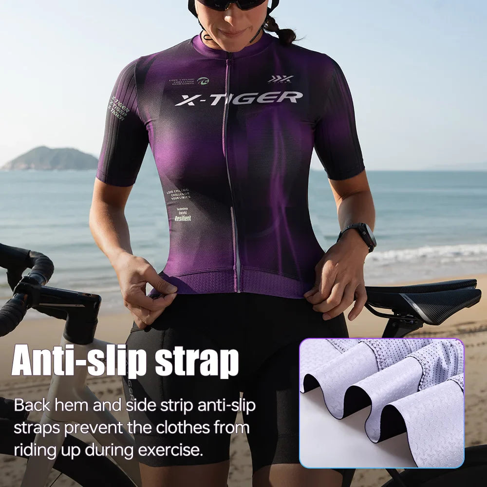X-TIGER Women's Short Sleeve MTB Cycling Jersey | Full Zip