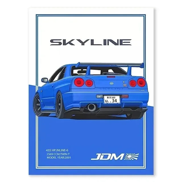 JDM GTR Sports Car Canvas Wall Art Poster | Boys Room Decor
