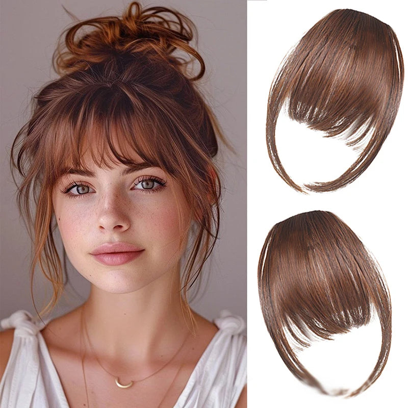 Synthetic Fake Air Bangs Natural Hair Extension Front Fringes Hairpiece Black Brown Clip In Bangs Double Sideburns Hair Styling Peaceful Pleasures Health and Wellness Light brown 3