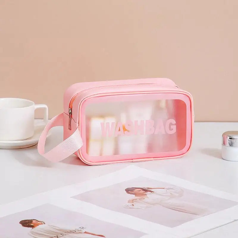 Dry-wet Separation Double Transparent PU Makeup Bag Portable Washing Bag Cosmetic Storage Bag Travel Fitness Swimming Essentials Peaceful Pleasures Health and Wellness one size A