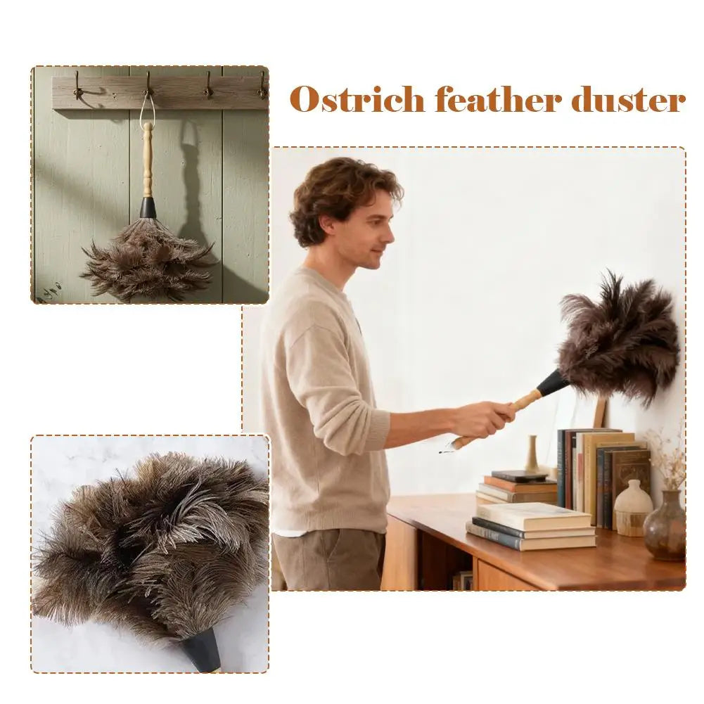 Premium Ostrich Feather Duster with Solid Wood Handle Anti-Static Dust Removal Tool for Home Furniture Cleaning Performance Prop Peaceful Pleasures Health and Wellness