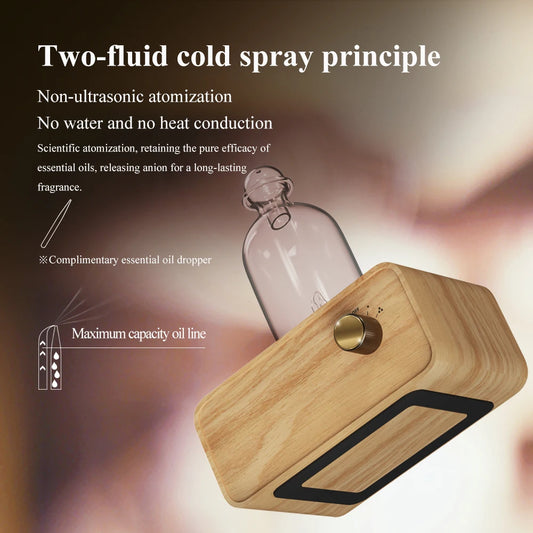 Essential Oil Diffuser Waterless Operated Aromatherapy Diffuser for Home Office Wood and Glass Aroma Diffuser Scent Machine Peaceful Pleasures Health and Wellness