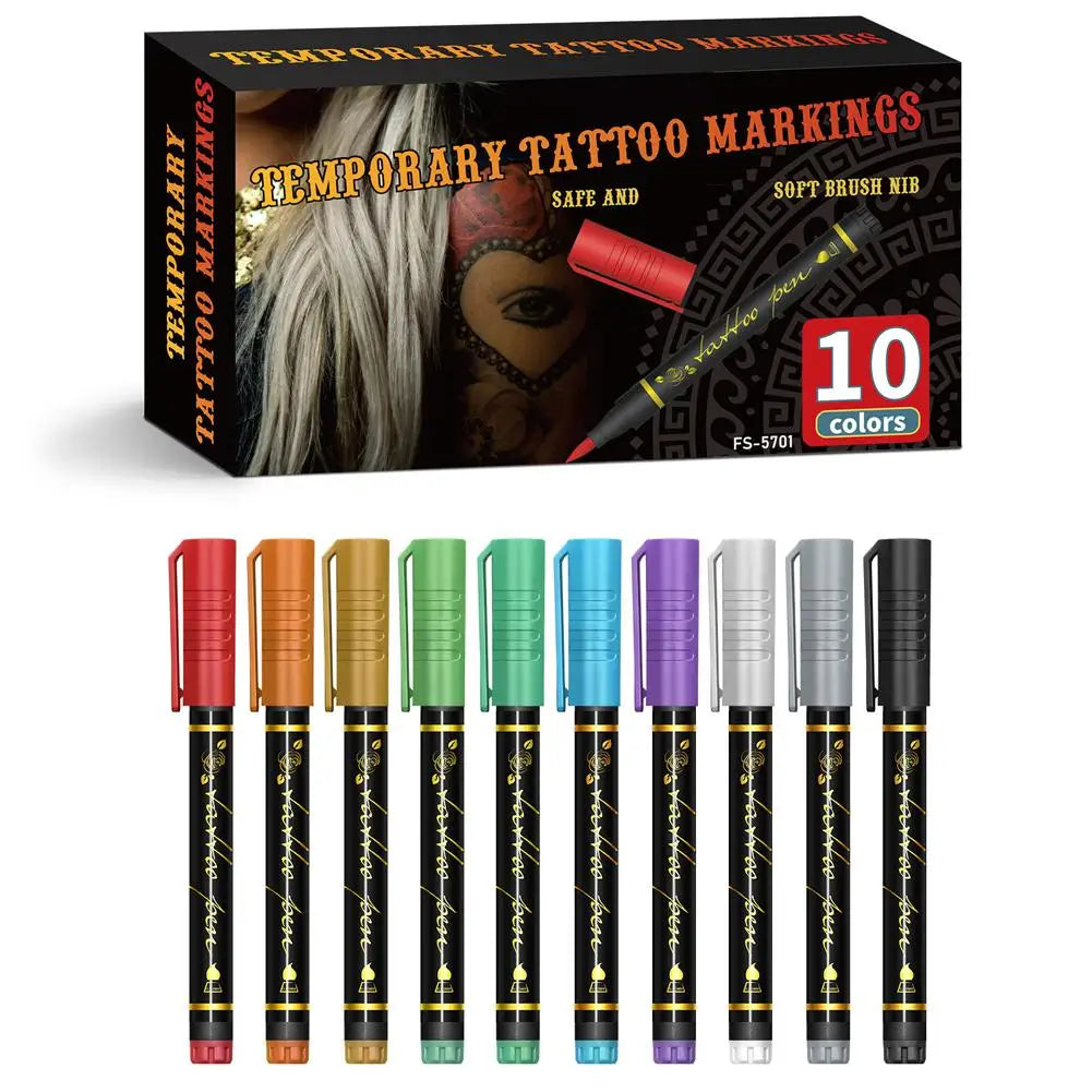 Dual-End Temporary Tattoo Markers – 10 Colors Body & Face Pens