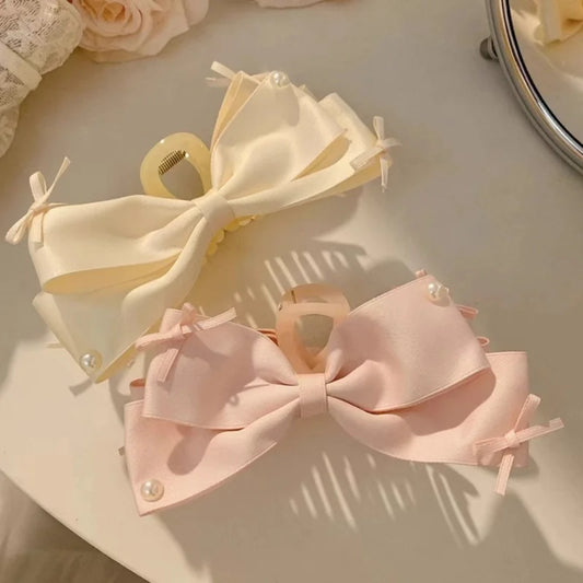 New Elegant Korean Bow Hairpin Pearl Accessory Simple Hair Clamp Creative Fashionable and Versatile Bow Hair Clip Hair Accessory Peaceful Pleasures Health and Wellness