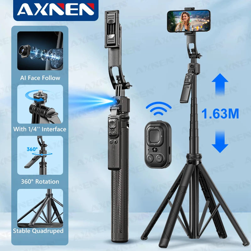 1630mm/64in C17 Tripod Selfie Stick 360° Auto Rotation Shooting Quadruped Phone Stand Face Track Bluetooth Remote Control Tripie Peaceful Pleasures Health and Wellness