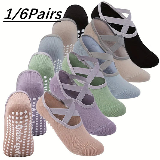 6 Pairs Women'S Yoga Socks Non-Slip Pilates Dance Socks Non-Slip Floor Slippers With Handles For Gym Indoor And Fitness Ballet Peaceful Pleasures Health and Wellness 6PC 1 M/L