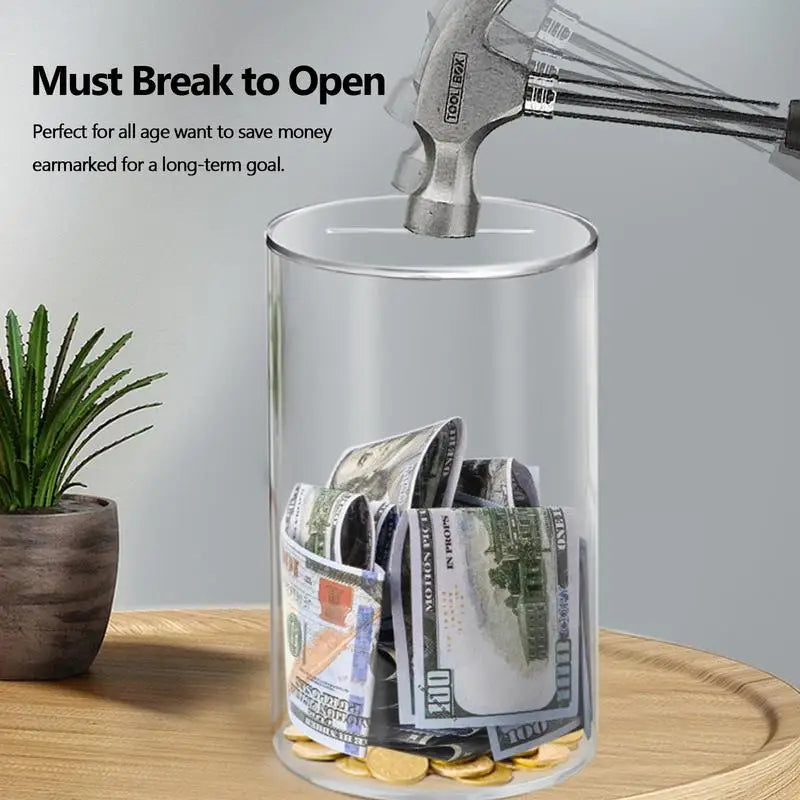 Large Clear Acrylic Piggy Bank – Coins & Bills Saving Jar