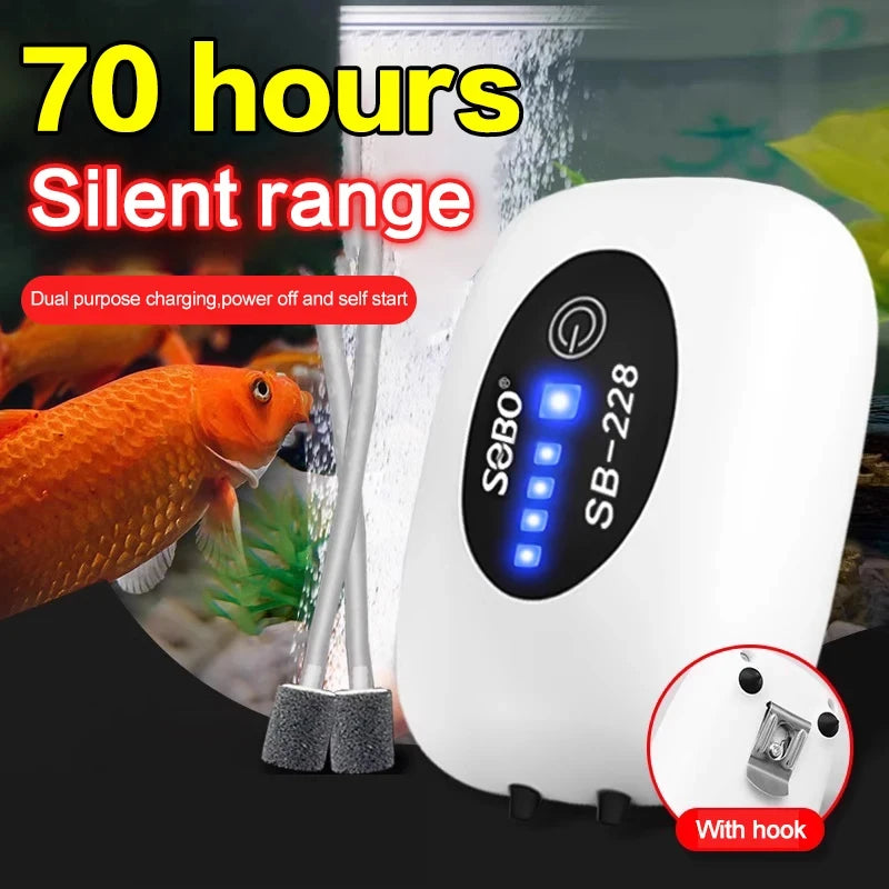 Portable Rechargeable Aquarium Air Pump 6000mAh USB Silent